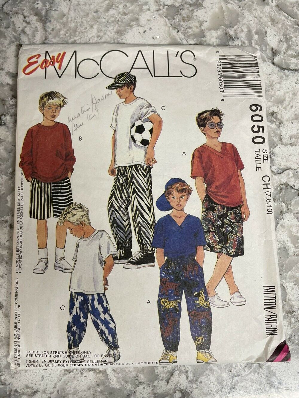 6050 Vintage 1992 McCalls SEWING Pattern T Shirt Pants Shorts Hat Cut 7, 8, 10